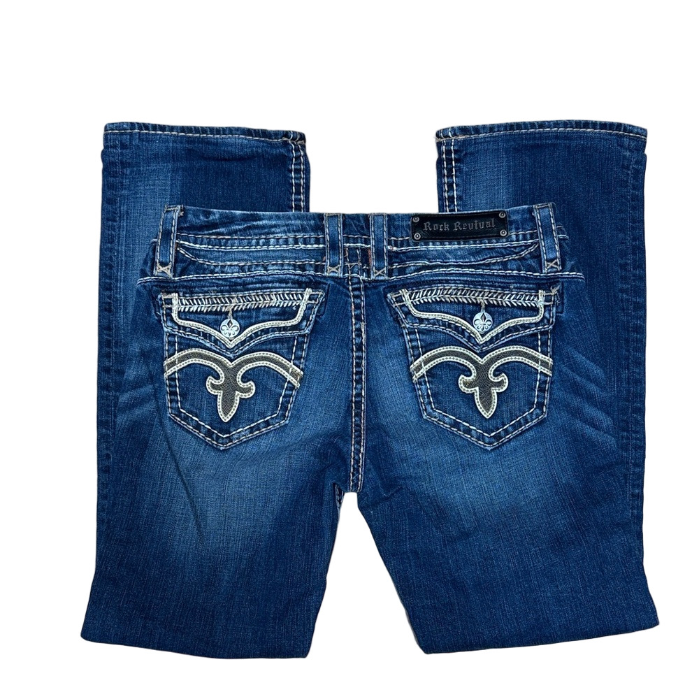 Rock Revival Anja Bootcut Jeans Women’s 31 Medium Wash Embroidered Stretch Y2K